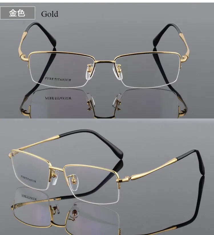 Men's Square Semi Rim Titanium Frame Eyeglasses 8296