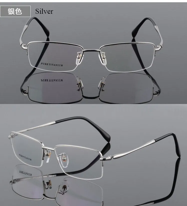 Men's Square Semi Rim Titanium Frame Eyeglasses 8296