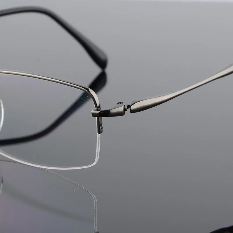 Men's Square Semi Rim Titanium Frame Eyeglasses 8296