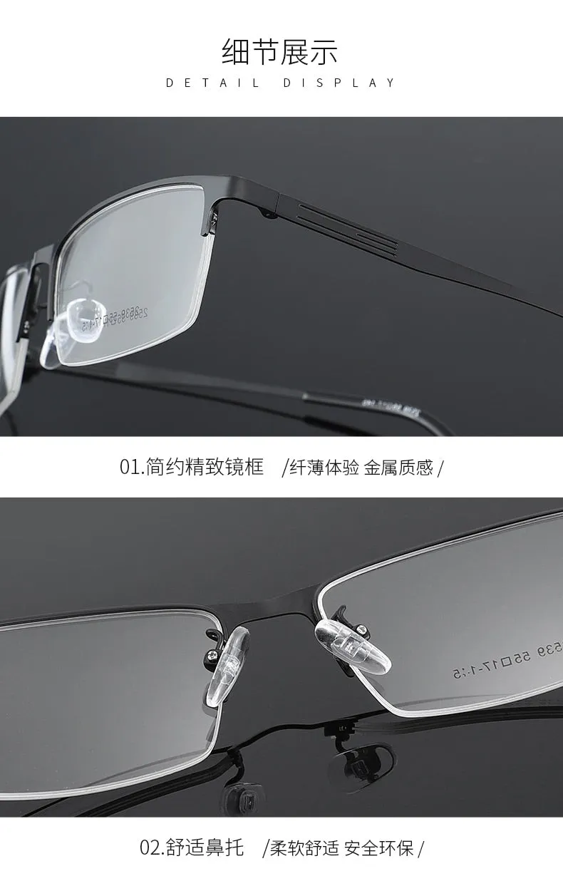 Men's Titanium Alloy Square Semi Rim Eyeglasses Sc2539