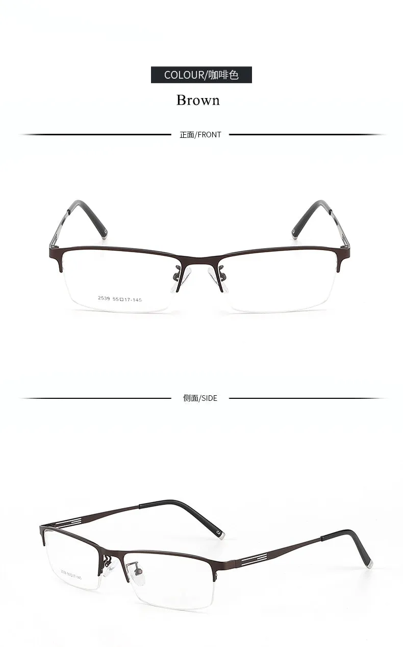 Men's Titanium Alloy Square Semi Rim Eyeglasses Sc2539