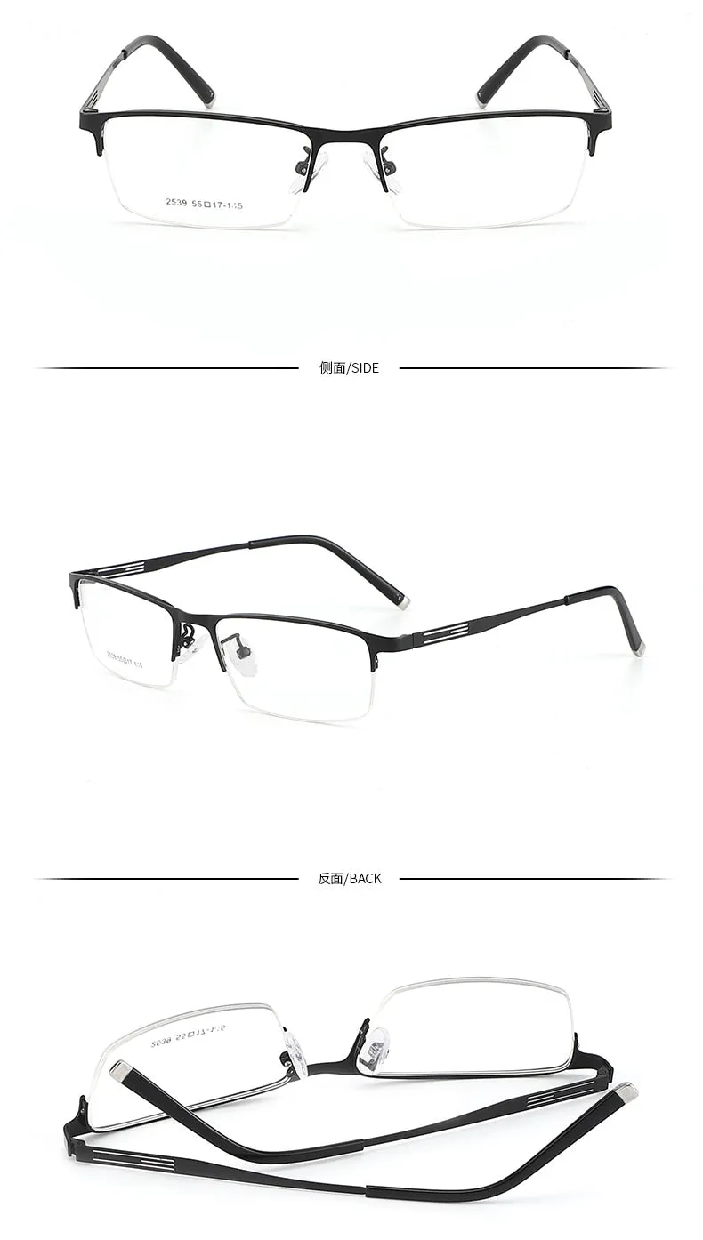 Men's Titanium Alloy Square Semi Rim Eyeglasses Sc2539