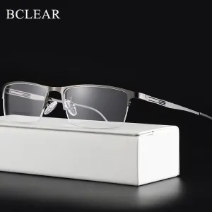 Men's Titanium Alloy Square Semi Rim Eyeglasses Sc2539