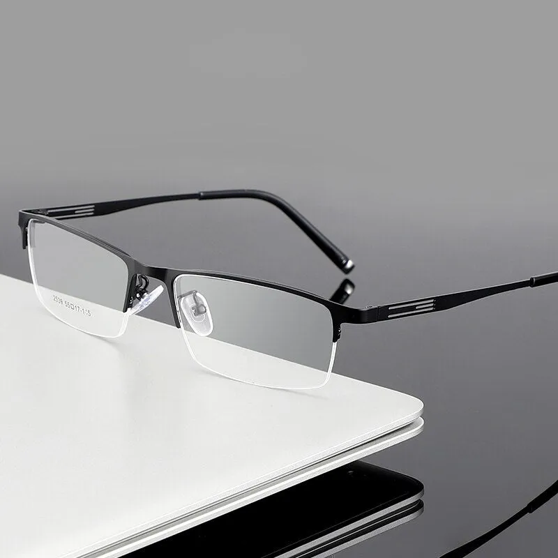 Men's Titanium Alloy Square Semi Rim Eyeglasses Sc2539