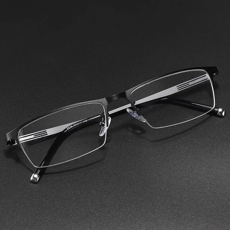 Men's Titanium Alloy Square Semi Rim Eyeglasses Sc2539