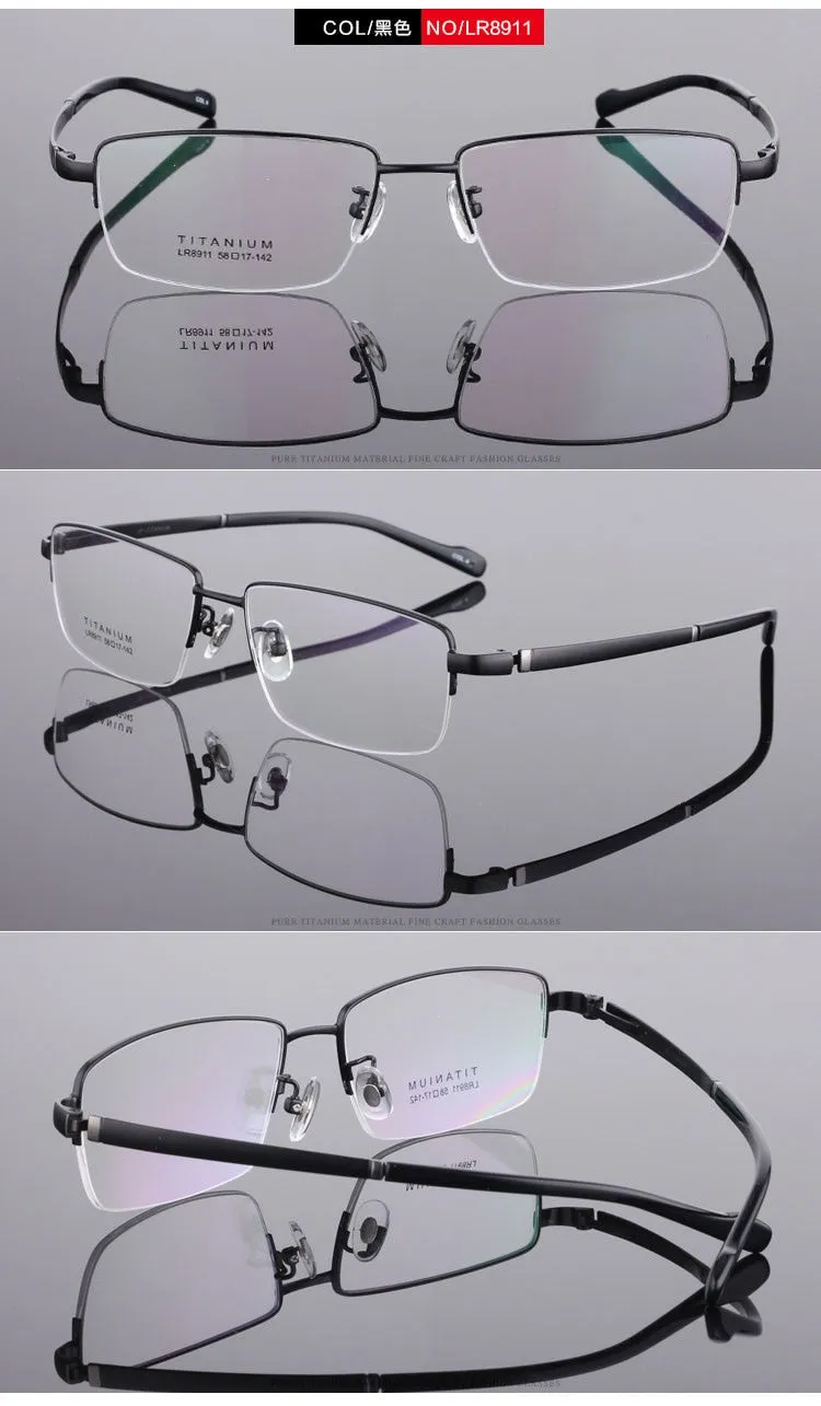 Men's Titanium Eyeglasses Square Semi Rim Frame  Lr8911