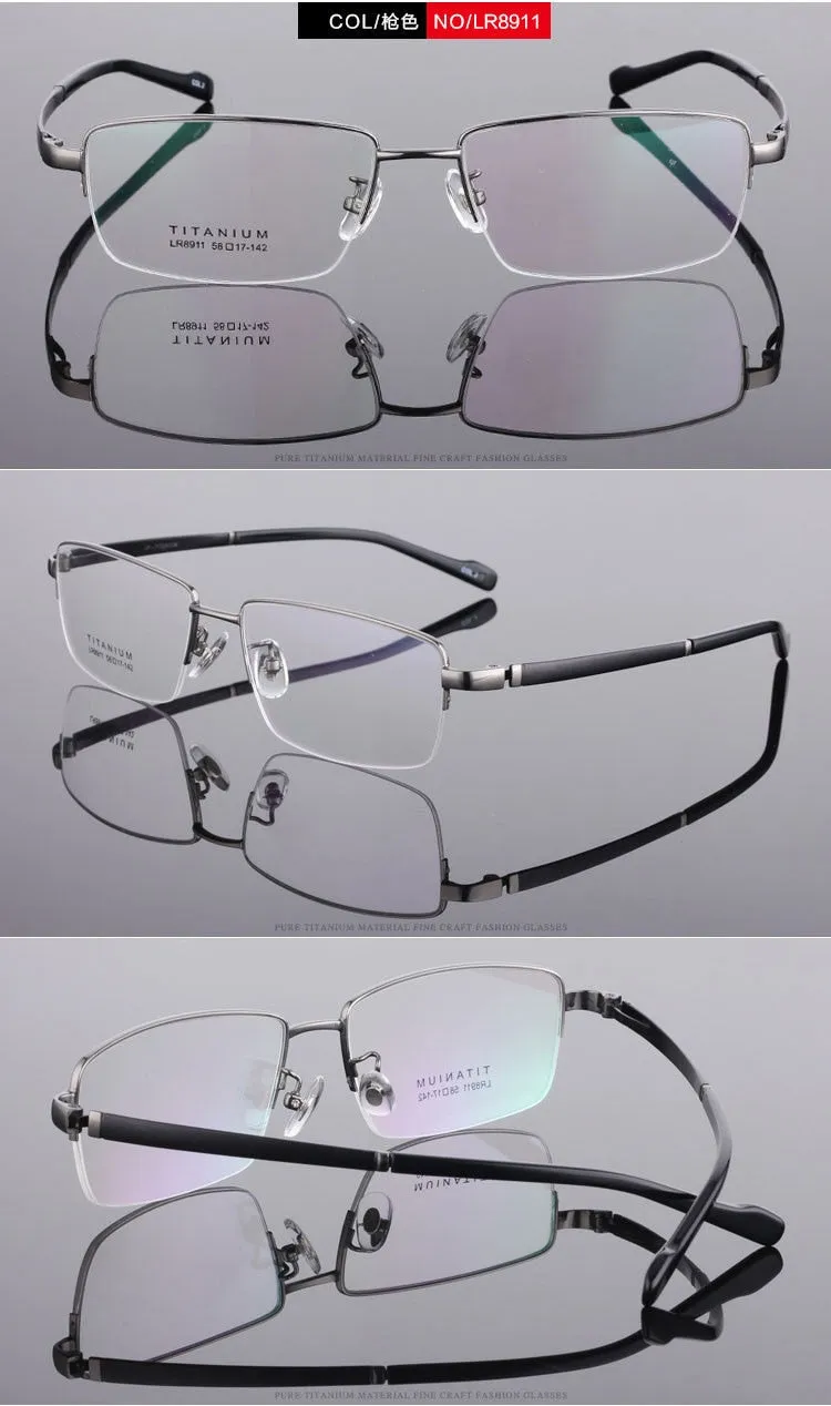 Men's Titanium Eyeglasses Square Semi Rim Frame  Lr8911