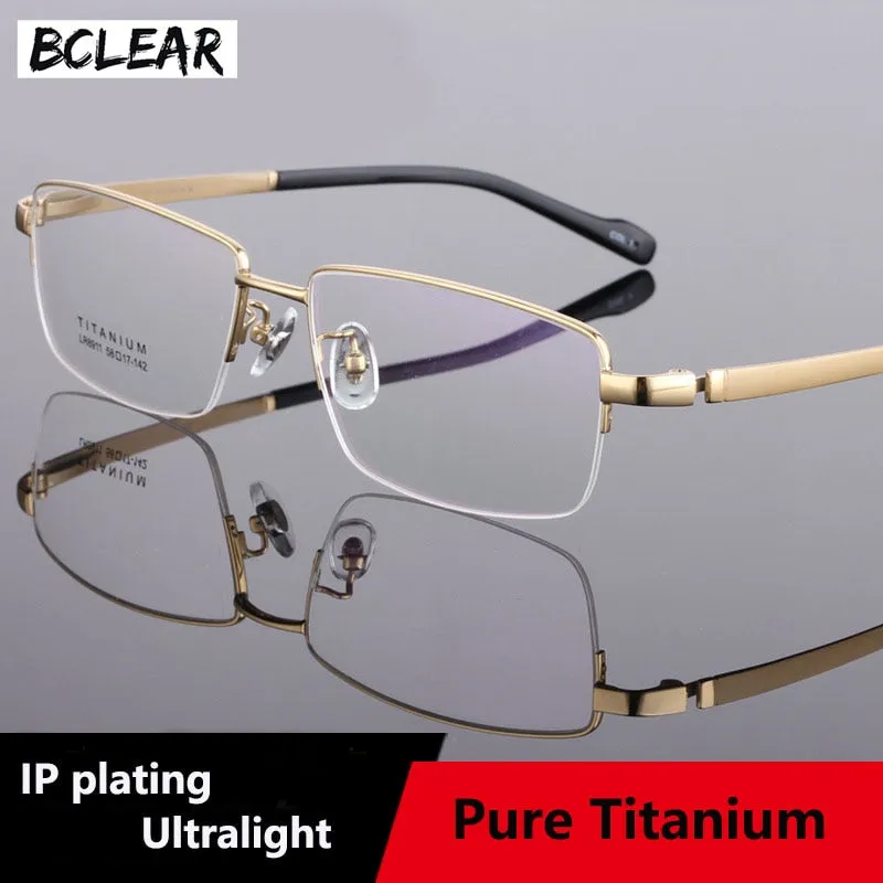 Men's Titanium Eyeglasses Square Semi Rim Frame  Lr8911