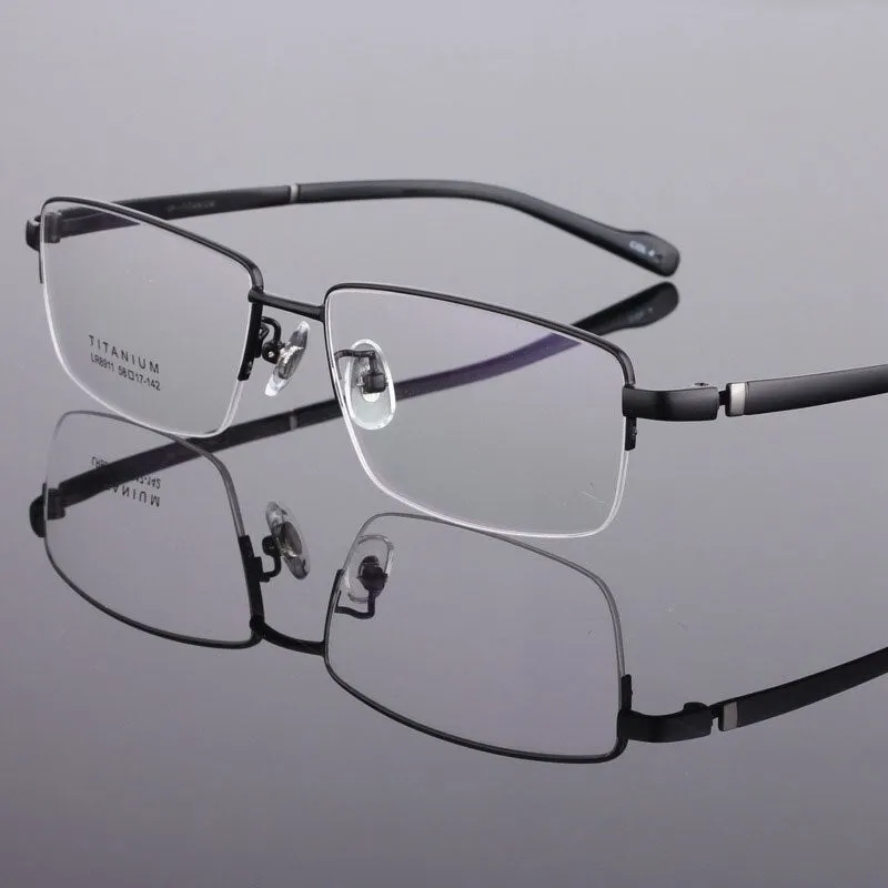 Men's Titanium Eyeglasses Square Semi Rim Frame  Lr8911