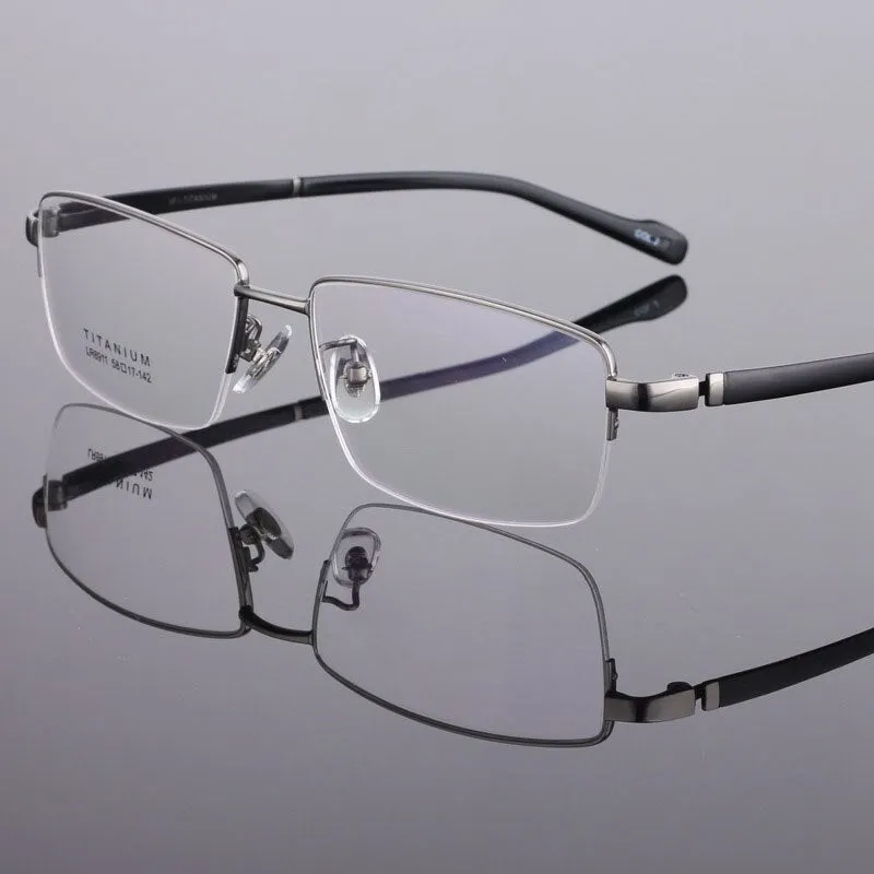 Men's Titanium Eyeglasses Square Semi Rim Frame  Lr8911