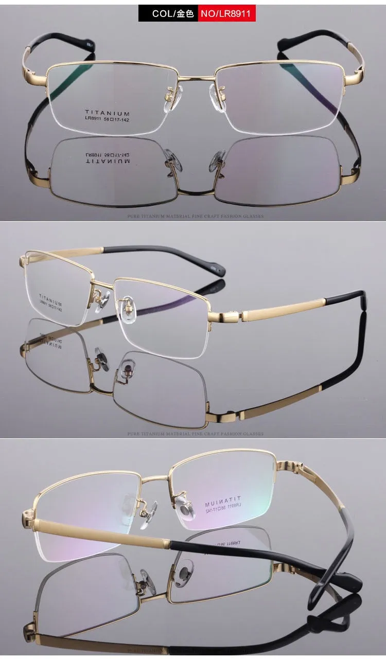 Men's Titanium Eyeglasses Square Semi Rim Frame  Lr8911