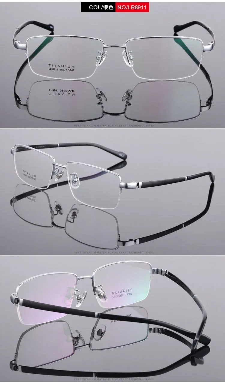 Men's Titanium Eyeglasses Square Semi Rim Frame  Lr8911