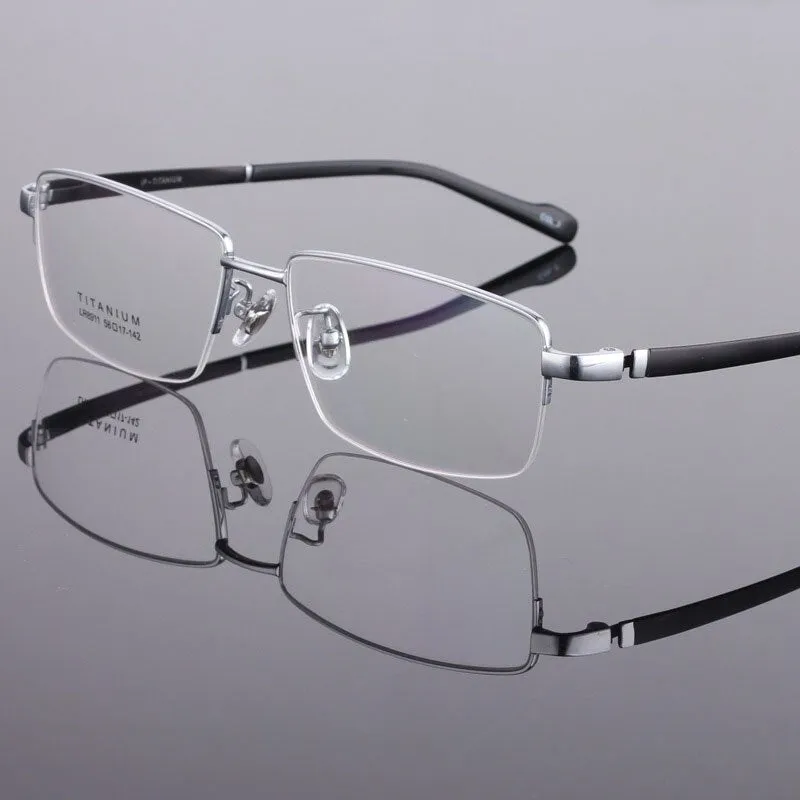 Men's Titanium Eyeglasses Square Semi Rim Frame  Lr8911