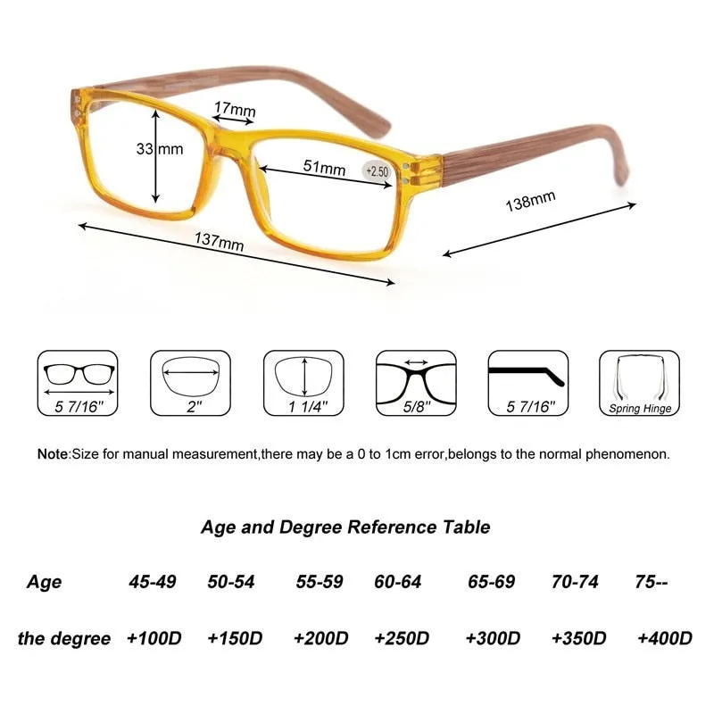 Modfans Unisex Full Rim Rectangular Polycarbonate Reading Glasses R013