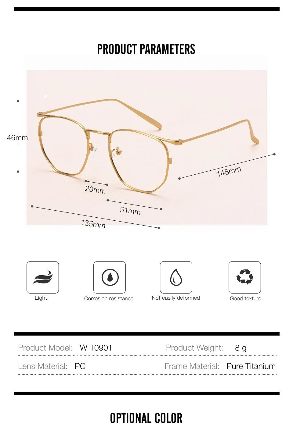 Muzz Full Rim Polygonal Square Titanium Frame Eyeglasses 109011