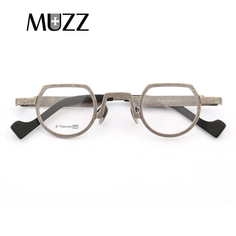 Muzz Men's Full Rim Irregular Flat Top Round Titanium Frame Eyeglasses T7020