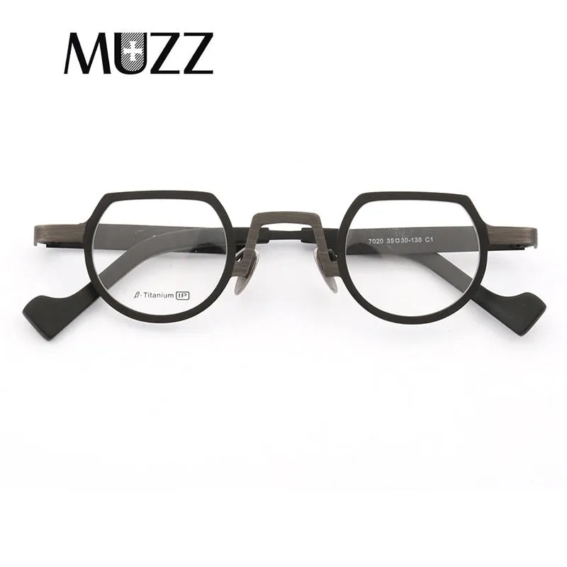 Muzz Men's Full Rim Irregular Flat Top Round Titanium Frame Eyeglasses T7020