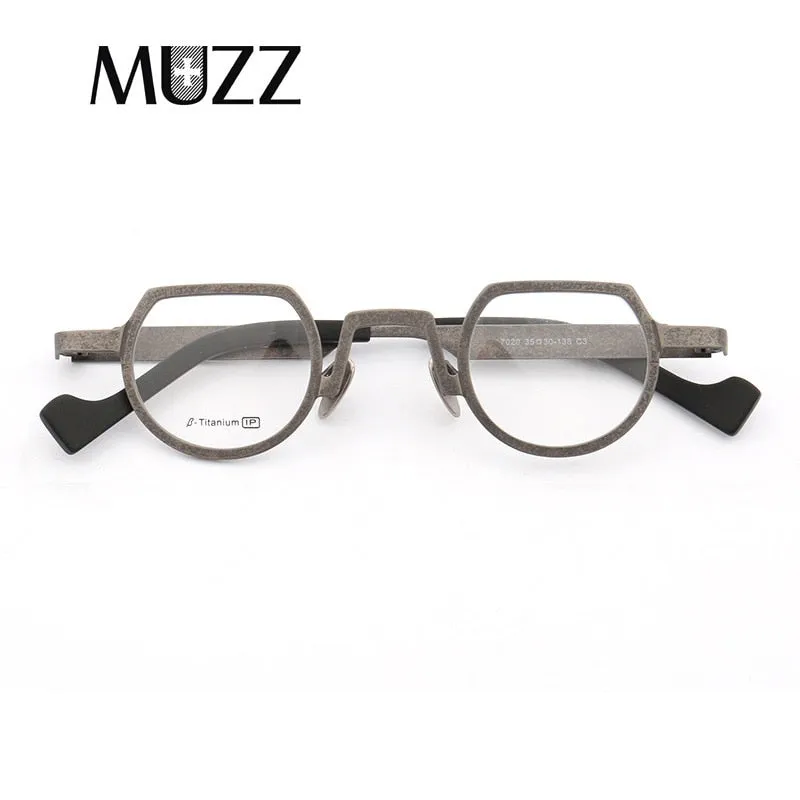 Muzz Men's Full Rim Irregular Flat Top Round Titanium Frame Eyeglasses T7020