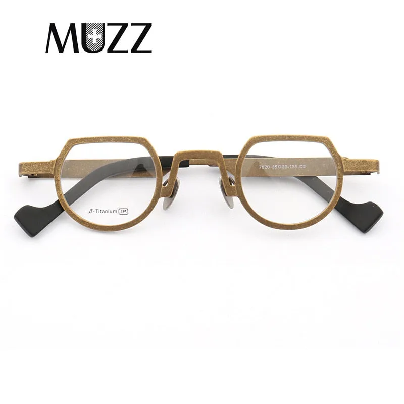 Muzz Men's Full Rim Irregular Flat Top Round Titanium Frame Eyeglasses T7020