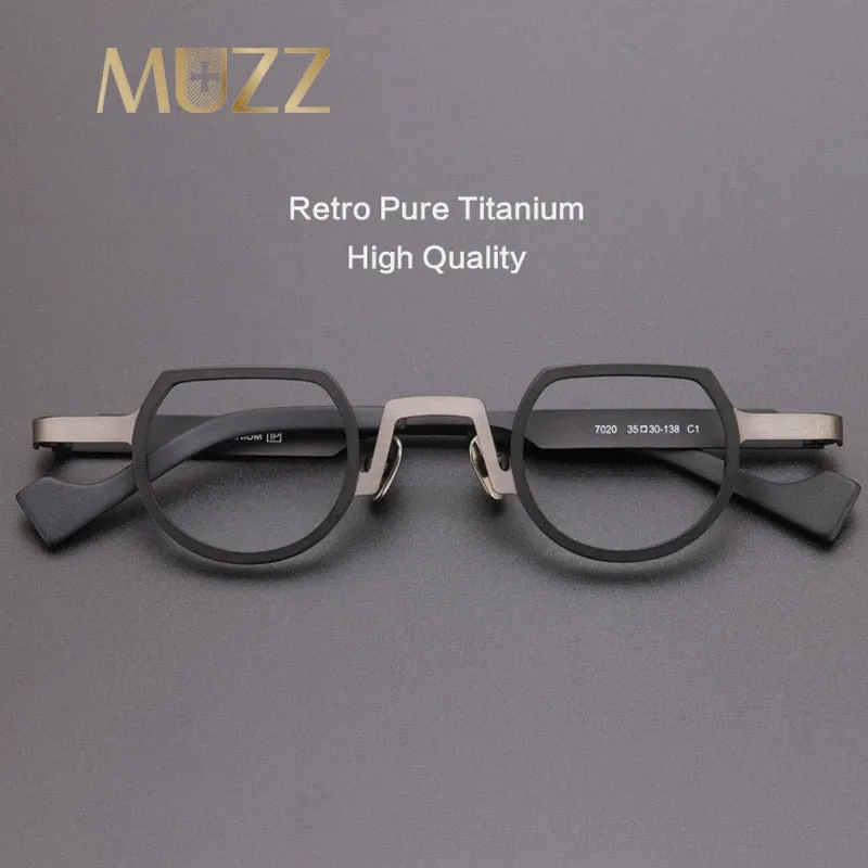 Muzz Men's Full Rim Irregular Flat Top Round Titanium Frame Eyeglasses T7020