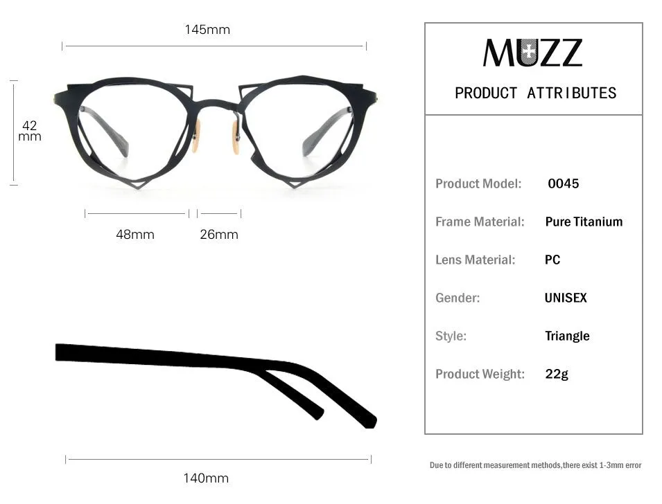 Muzz Men's Full Rim Irregular Round Titanium Frame Eyeglasses 0045