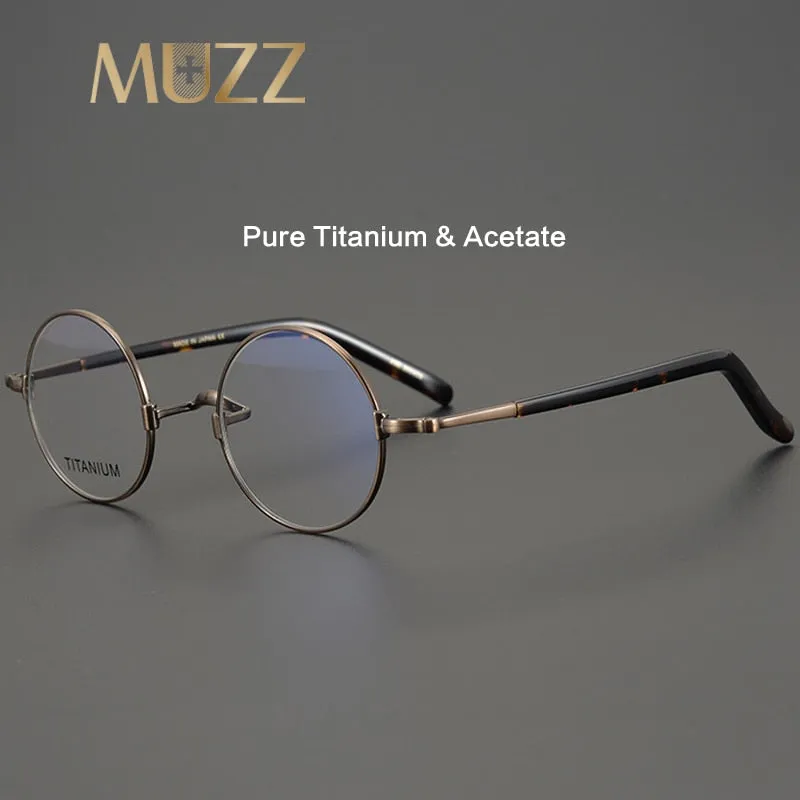 Muzz Men's Full Rim Round Titanium Acetate Hand Crafted Frame Eyeglasses Km103