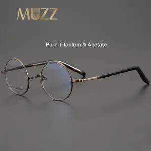 Muzz Men's Full Rim Round Titanium Acetate Hand Crafted Frame Eyeglasses Km103