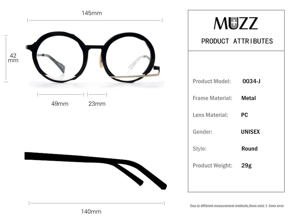 Muzz Men's Full Rim Round Ultem Titanium Frame Eyeglasses 0034