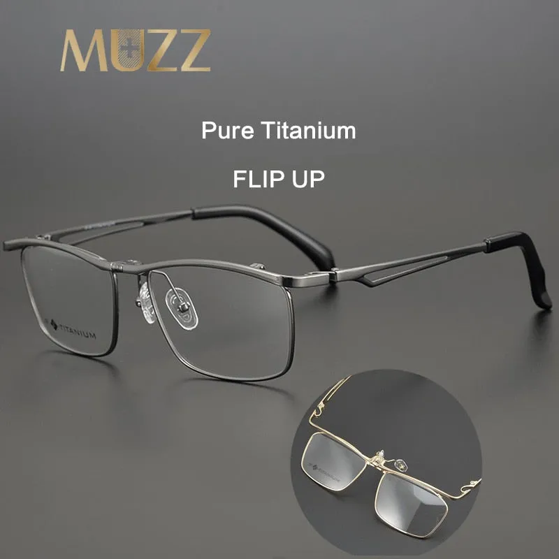 Muzz Men's Full Rim Square Titanium Flip Up Frame Eyeglasses 18043