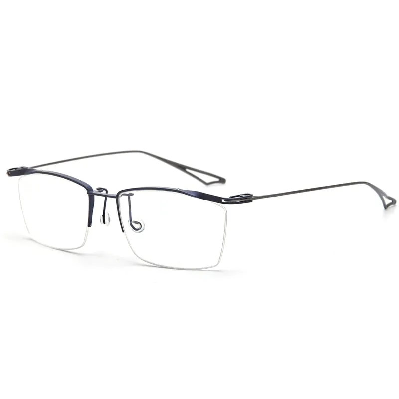 Muzz Men's Semi Rim Rectangle IP Titanium Eyebrow Frame Eyeglasses 04