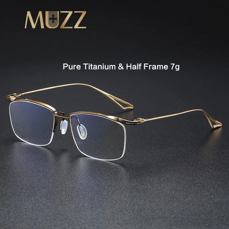 Muzz Men's Semi Rim Rectangle IP Titanium Eyebrow Frame Eyeglasses 04