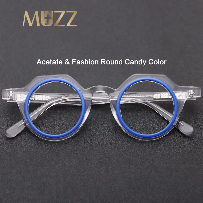 Muzz Unisex Full Rim Flat Top Round Acetate Eyeglasses 009