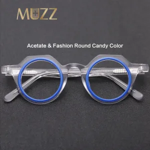 Muzz Unisex Full Rim Flat Top Round Acetate Eyeglasses 009