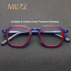 Muzz Unisex Full Rim Flat Top Round Acetate Eyeglasses 015