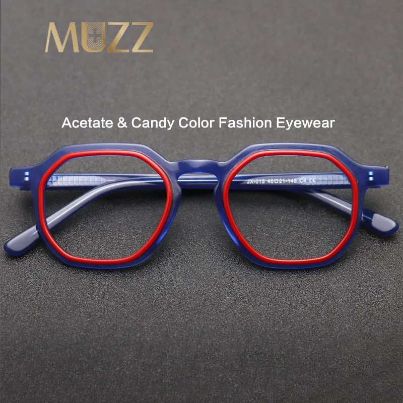 Muzz Unisex Full Rim Flat Top Round Acetate Eyeglasses 015