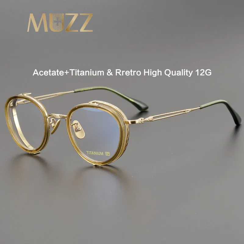 Muzz Unisex Full Rim Irregular Round Acetate Titanium Eyeglasses E004