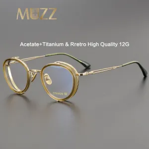 Muzz Unisex Full Rim Irregular Round Acetate Titanium Eyeglasses E004