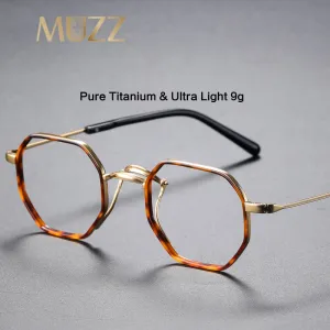 Muzz Unisex Full Rim Polygonal Round Titanium Acetate Frame Eyeglasses 80836