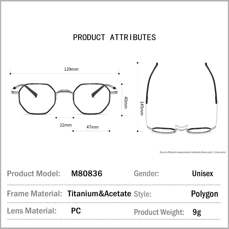 Muzz Unisex Full Rim Polygonal Round Titanium Acetate Frame Eyeglasses 80836