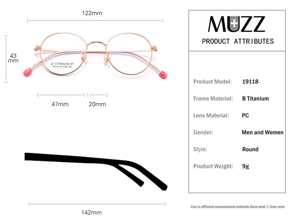 Muzz Unisex Full Rim Round B Titanium Frame Eyeglasses T19118