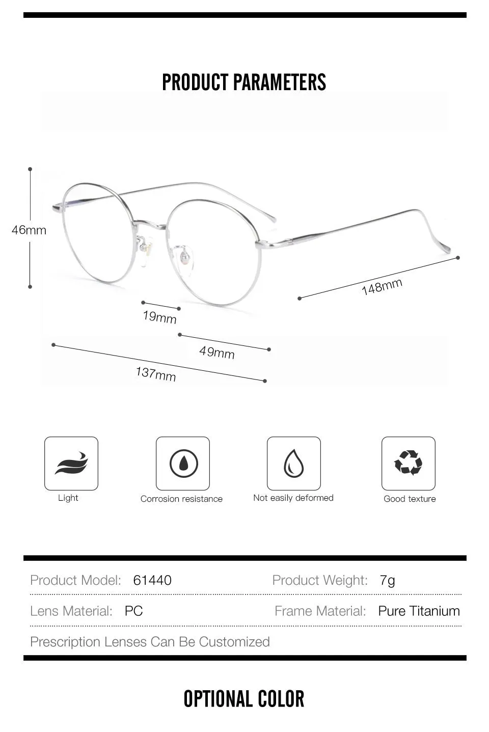 Muzz Unisex Full Rim Round Titanium Frame Eyeglasses 6144