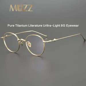 Muzz Unisex Full Rim Round Titanium Ip Plated Eyeglasses Ep87