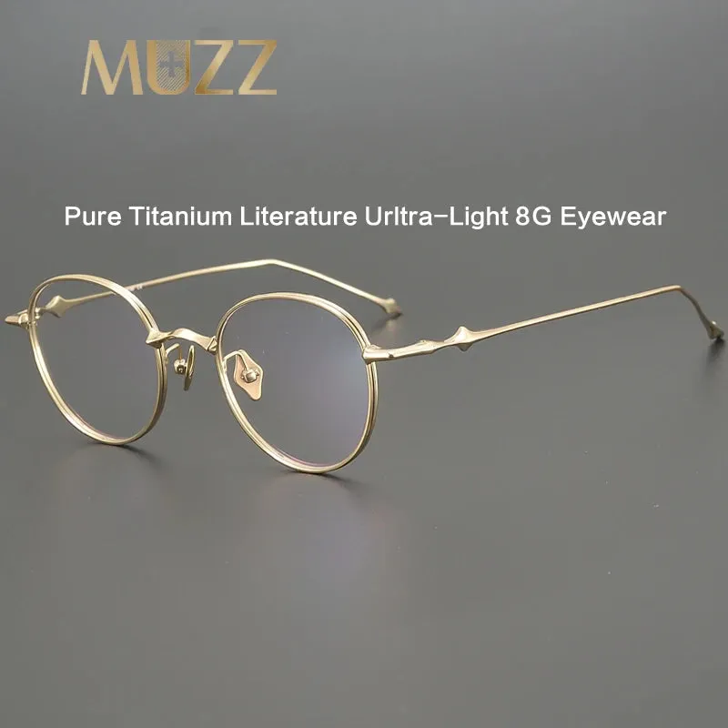 Muzz Unisex Full Rim Round Titanium Ip Plated Eyeglasses Ep87