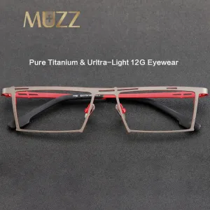 Muzz Unisex Full Rim Small Square Brow Line Titanium Eyeglasses T7760