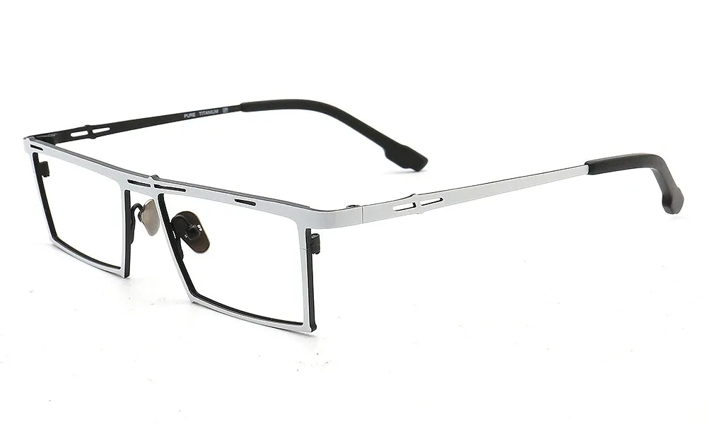 Muzz Unisex Full Rim Small Square Brow Line Titanium Eyeglasses T7760