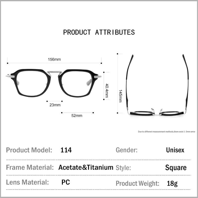 Muzz Unisex Full Rim Square Acetate Titanium Eyeglasses Dl413