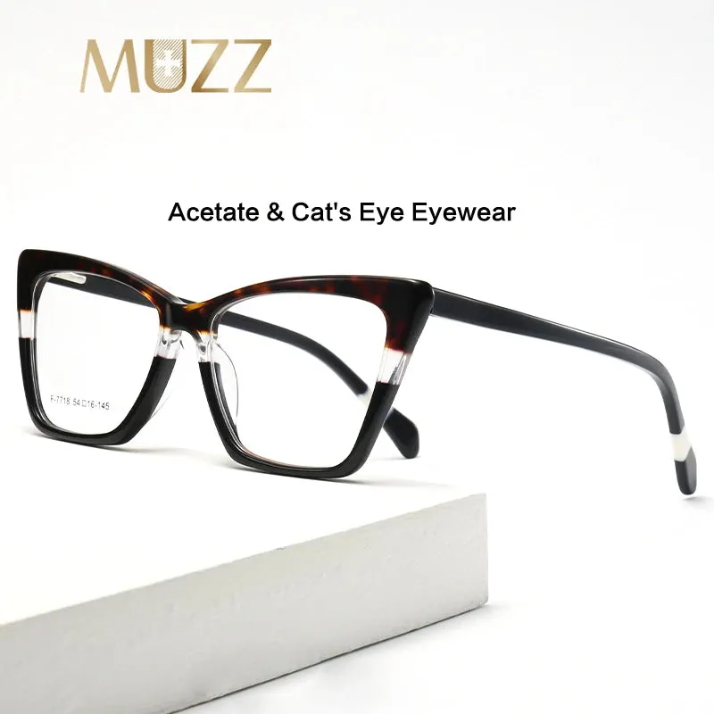 Muzz Women's Full Rim Big Cat Eye Thick Acetate Eyeglasses F7718