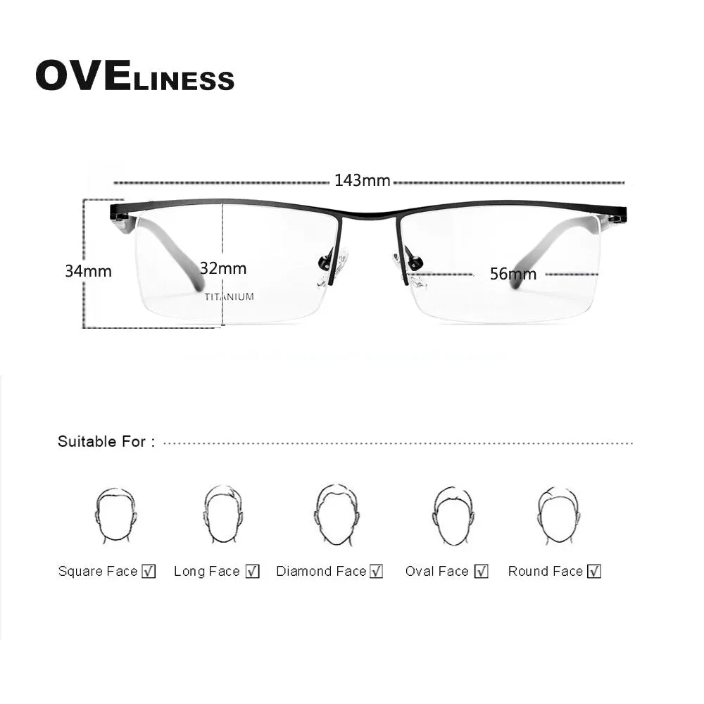 Oveliness Men's Semi Rim Square Screwless Titanium Alloy Eyeglasses 8831