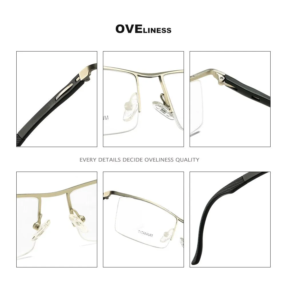 Oveliness Men's Semi Rim Square Screwless Titanium Alloy Eyeglasses 8831