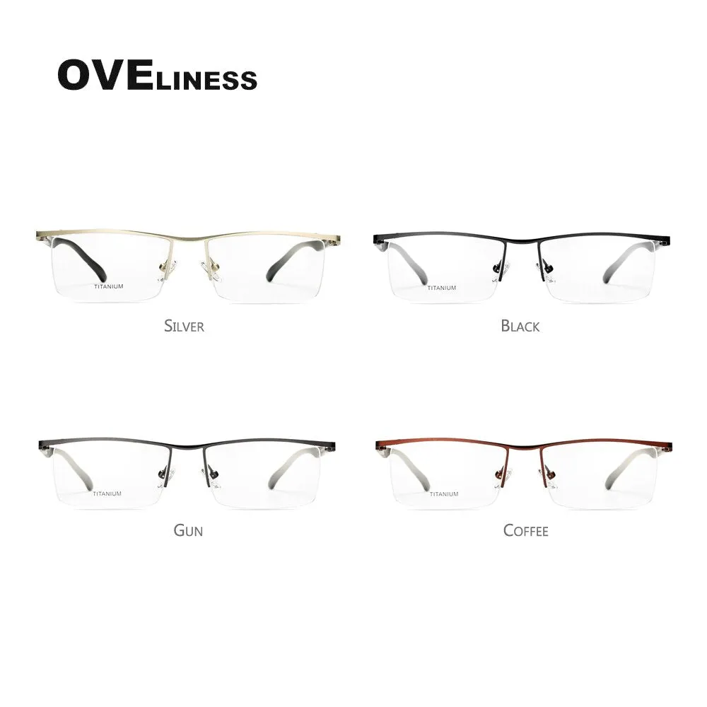 Oveliness Men's Semi Rim Square Screwless Titanium Alloy Eyeglasses 8831